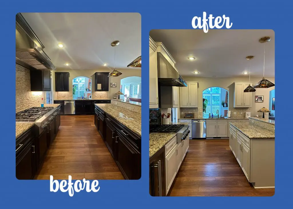 before and after photo of cabinet painting