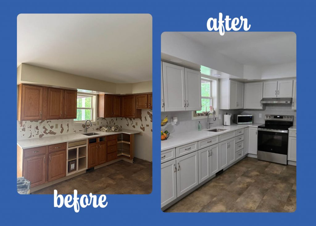 before and after photo of cabinet painting