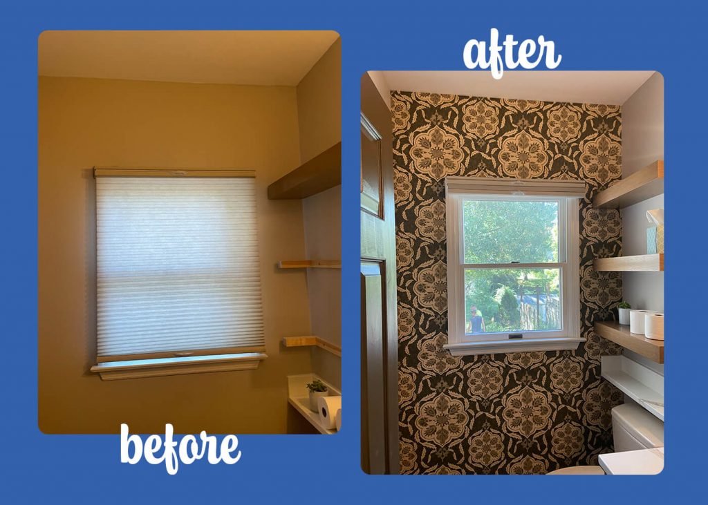 before and after photo of decorative wall
