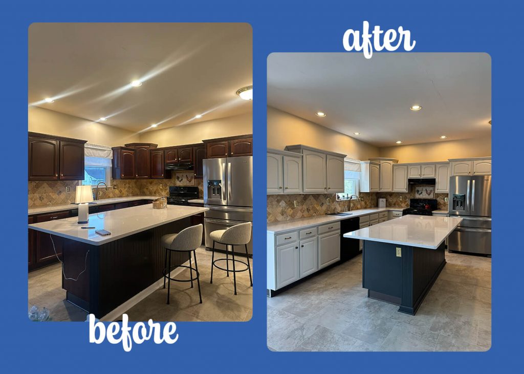 before and after photo of cabinet painting