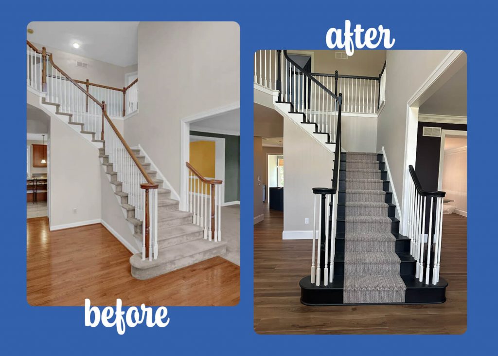 before and after photo of stairs painting