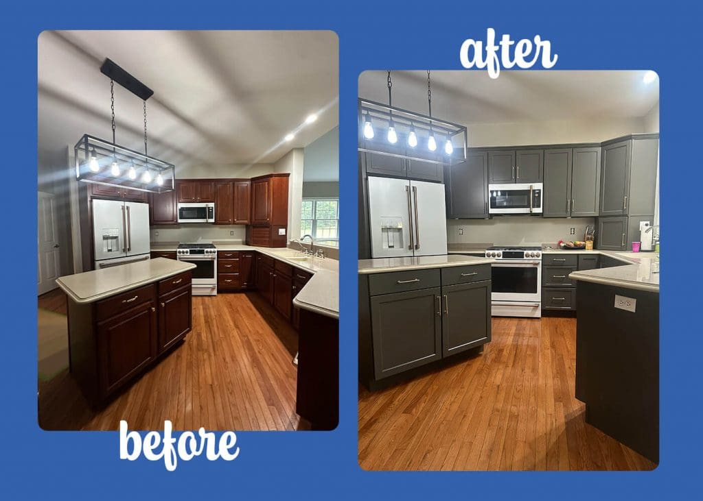 before and after photo of cabinet painting