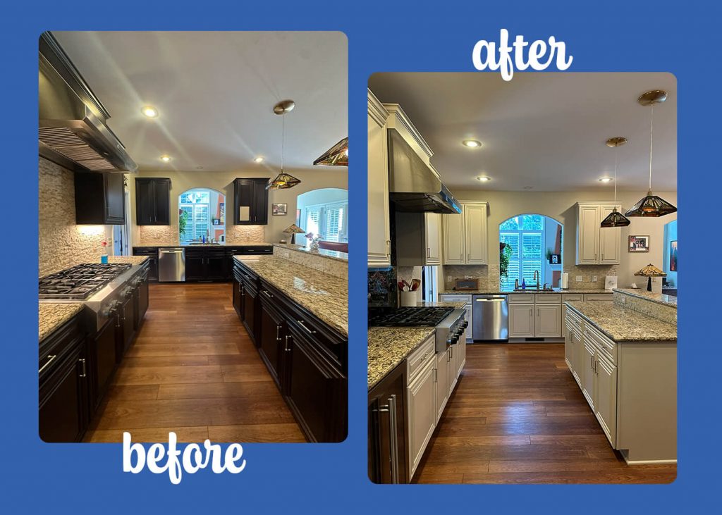 before and after photo of cabinet painting
