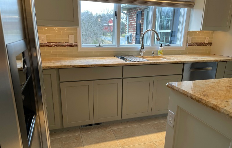 Modern green kitchen cabinets, newly coated and painted in leesport pa
